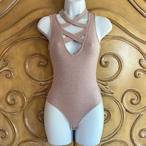 Express ribbed criss cross bodysuit
